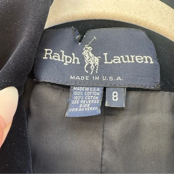 RALPH LAUREN Navy Blue Velvet Fox & Horn Crest  Blazer Jacket Long Line 8 - Picture 6 of 9
